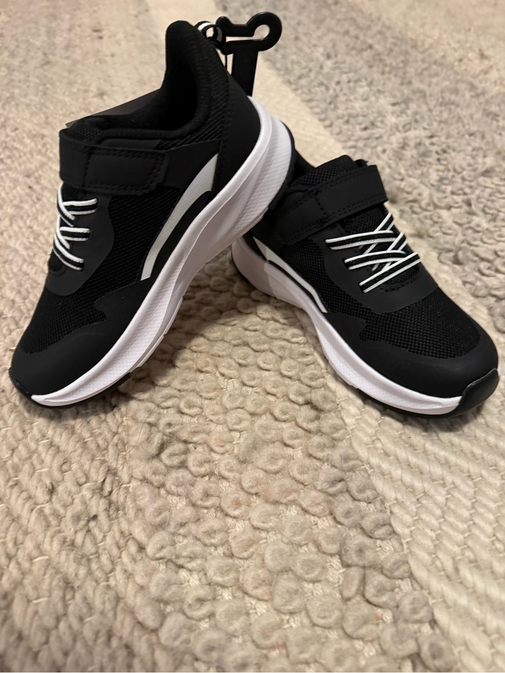 Athletic Works Black and White Kids Sneakers with Hook-and-Loop Strap size 12
